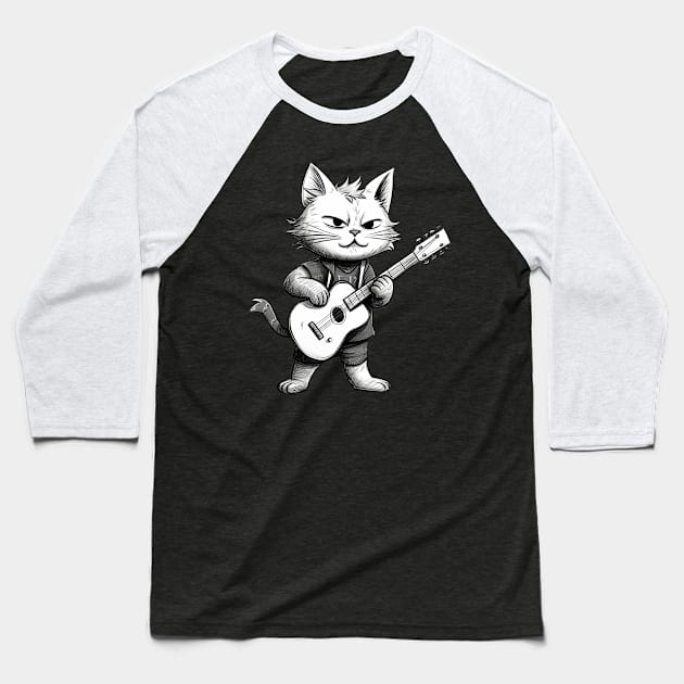 Cat playing guitar Baseball T-Shirt by Onceer